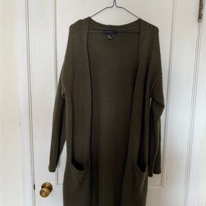 Forever 21 Olive Green Open-Front Longline Cardigan